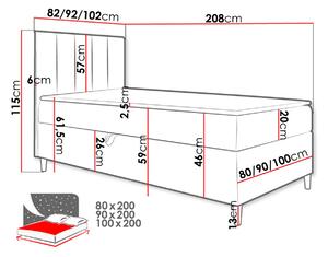 Hotelová jednolôžková posteľ 80x200 ROCIO 1 - biela ekokoža / čierna, pravé prevedenie + topper ZDARMA