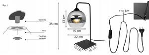 Stolová lampa BERGEN, 1x chrómové/transparentné tienidlo (fi 15cm)