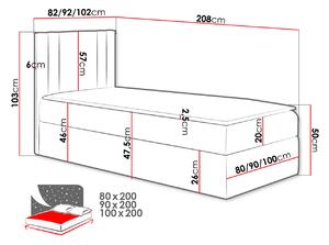 Americká jednolôžková posteľ 80x200 VITORIA MINI - biela ekokoža, pravé prevedenie + topper ZDARMA