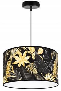 Závesné svietidlo GOLD FLOWERS, 1x čierne textilné tienidlo s kvetinovým vzorom, (fi 35cm)