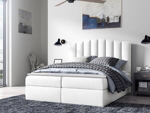Boxspringová manželská posteľ 140x200 REYA - biela ekokoža + topper ZDARMA