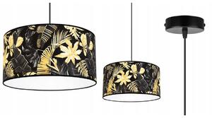 Závesné svietidlo GOLD FLOWERS, 1x čierne textilné tienidlo s kvetinovým vzorom, (fi 40cm)