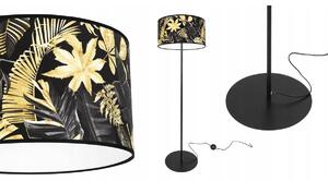 Stojacia lampa Gold Flowers, 1x čierne textilné tienidlo s kvetinovým vzorom, (fi 35cm), o