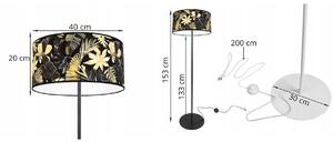 Stojacia lampa Gold Flowers, 1x čierne textilné tienidlo s kvetinovým vzorom, (fi 40cm), o