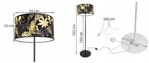 Podlahová lampa GOLD FLOWERS, 1x čierne textilné tienidlo s kvetinovým vzorom, (fi 35cm), O