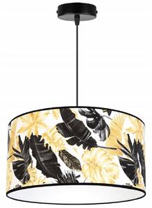 Závesné svietidlo GOLD FLOWERS, 1x biele textilné tienidlo s kvetinovým vzorom, (výber z 2 farieb konštrukcie), (fi 40cm)