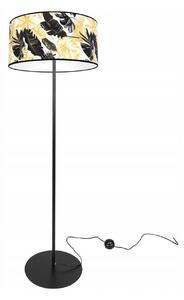 Podlahová lampa GOLD FLOWERS, 1x biele textilné tienidlo s kvetinovým vzorom, (výber z 2 farieb konštrukcie), (fi 40cm), O