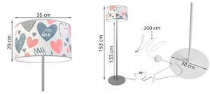 Detská podlahová lampa HEART, 1x biele textilné tienidlo so vzororm, (výber z 2 farieb konštrukcie), O, P