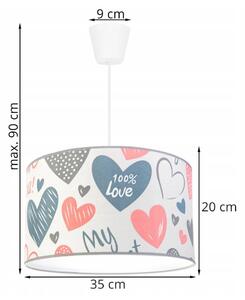 Detské závesné svietidlo Heart, 1x biele textilné tienidlo so vzororm, (výber z 2 farieb konštrukcie), p