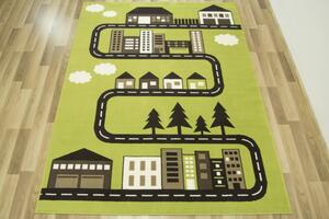 Detský koberec Kids 534451/67955 - Uličky pomedzi domčeky, zelený