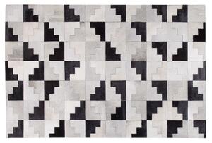 Koberec čierny a sivý kožený 140 x 200 cm moderný patchworkový ručne vyrobený obdĺžnikový koberec