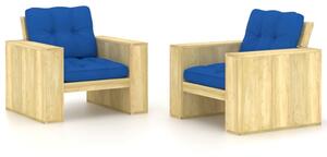 Záhradné stoličky 2 ks a kráľovské modré vankúše impregnovaná borovica