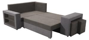 Rohová rozkladacia sedačka RODERIGA - čierna / šedá, ľavý roh + 2x taburet ZDARMA