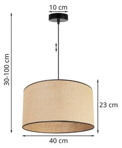 Závesné svietidlo JUTA, 1x jutové tienidlo, (výber z 2 farieb konštrukcie), (fi 40cm), BL