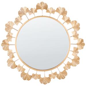 Nástenné zrkadlo zlaté kovové okrúhle 60 cm rám so vzorom listov elegantná obývacia izba spálňa glamour