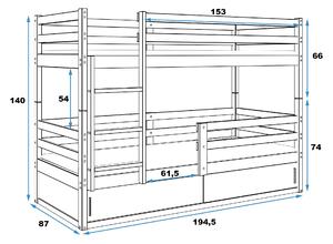 Poschodová posteľ BINGO - 190x80cm - BIELA (Posuvné dvierka BIELE aj ČIERNE)