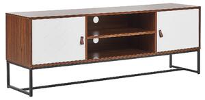 TV skrinka tmavé drevo biela MDF kov 55 x 150 x 40 cm TV stolík 2 police 2 skrinky úložný priestor moderný štýl obývačka