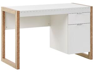 Písací stôl biela svetlé drevo drevotrieska 110 x 50 cm obdĺžnikový tvar skrinka zásuvka moderný škandinávsky štýl kancelária
