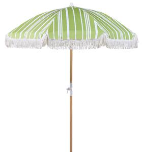 Záhradný slnečník zelená a biela polyester tyč z bukového dreva ⌀ 150 cm okrúhly nastaviteľný UV odolný retro štýl exteriér