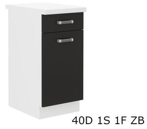 Kuchynská skrinka dolná s pracovnou doskou EPSILON 40D 1S 1F ZB, 40x82x60, čierna/biela