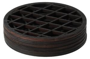 ČistéDrevo Súprava 6 drevených podložiek v čiernej farbe so vzorom