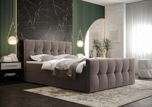 Boxspringová posteľ s úložným priestorom ELIONE - 200x200, mliečna čokoláda