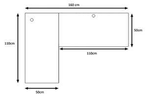 Počítačový rohový stôl N s LED, 200/135x73-76x65, biela/čierne nohy, ľavý