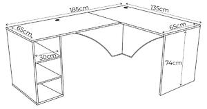 Počítačový rohový stôl CARBON, 185x74x135, biela, pravá