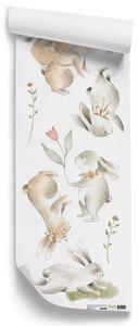 Funlife Nálepky na stenu roztomilí králiky s kvetinami 31 x 38 cm