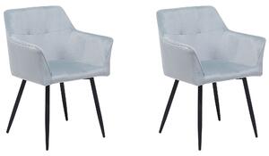 Sada 2 jedálenských stoličiek sivé zamatové čalúnené stoličky s opierkami rúk čierne kovové nohy