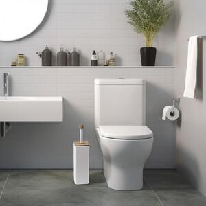 Erga Amba, hranatá toaletná WC kefa na postavenie, biela matná-prírodná hnedá, ERG-YKA-PD.AMBA-WHT
