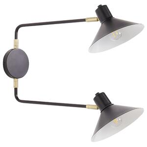 Nástenná lampa čierna kovová oceľová s 2 tienidlami nastaviteľné ramená moderná industriálna obývacia izba spálňa
