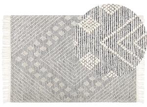 Koberec biela a sivá vlna 160 x 230 cm ručne tkaný geometrický vzor škandinávsky štýl obývacia izba spálňa