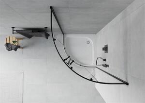 Mexen Rio, štvrťkruhový sprchovací kút s posuvnými dverami 90 x 90 cm, 5mm číre sklo, čierny profil + biela vysoká sprchová vanička Rio, 863-090-090-70-00-4710