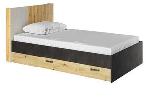 Jednolôžková posteľ s roštom a šuplíkmi QUYEN - 120x200, dub artisan / silk / raw steel