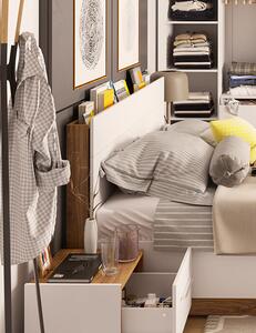 Manželská posteľ s úložným priestorom NEREA - 140x200, dub stirling / biela