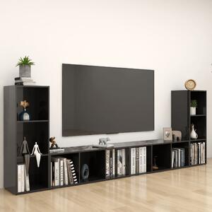 TV skrinky 4 ks lesklé čierne 107x35x37 cm drevotrieska
