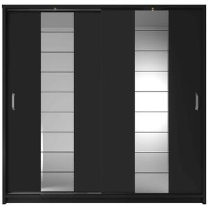 Šatníková skriňa 220 cm s posuvnými dverami MAWELYN 9 - čierna + LED osvetlenie ZDARMA