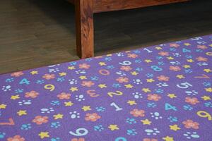 Detský metrážny koberec Numbers fialový