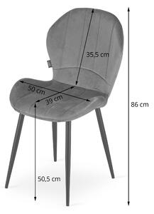 Sivá zamatová stolička TERNI s čiernymi nohami