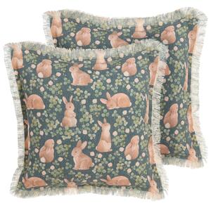 Sada 2 dekoratívnych vankúšov zelená bavlna polyester 45 x 45 cm zvieracia potlač štvorcové veľkonočné dekorácie