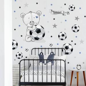 INSPIO-textilná prelepiteľná nálepka - Nálepky na stenu pre chlapcov - Macko s futbalovou loptou