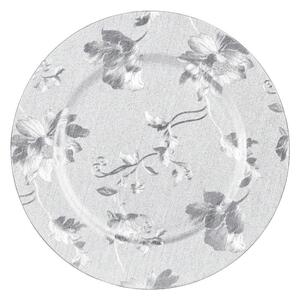 DekorStyle Dekoratívny tanier s kvetinovým vzorom Milie 33 cm strieborný