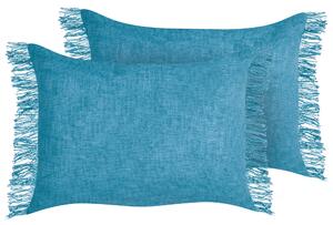Sada 2 dekoratívnych vankúšov modrá bavlnené obliečky 35 x 50 cm so strapcami