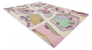 Detský koberec REBEL ROADS Playtime 63 Mesto protišmykový - ružový / béžový