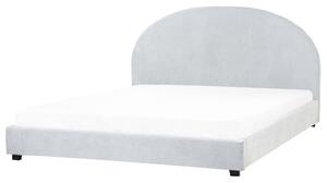 Posteľ svetlomodrá čalúnená ženilka 180 x 200 cm zaoblené čelo minimalistický retro dizajn spálňa