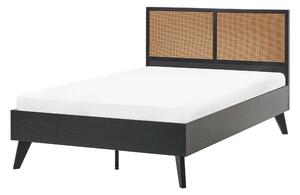 Posteľ čierna 120 x 200 cm umelý ratan drevotrieska kaučukové drevo s roštom moderný boho štýl spálňa
