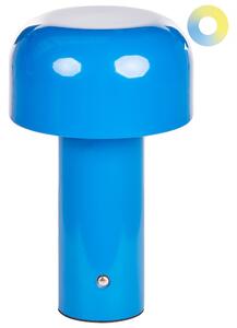 Stolná lampa modrá železo s dotykovým vypínačom nabíjanie cez USB kábel bezdrôtová moderný štýl interiér exteriér