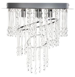 Luster strieborný kovový ⌀ 35 cm sklenený krištáľový chrómovaný povrch glamour štýl obývacia izba