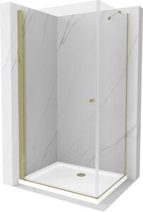 Mexen Pretoria sprchovací kút 80 x 100 cm, číre sklo, zlatý profil, 6mm sklo + sprchová vanička Slim, 852-080-100-50-00-4010